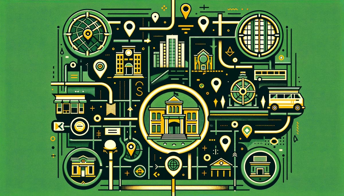Abstract illustration of a map showing several businesses