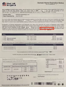 Fake domain renewal notice letter